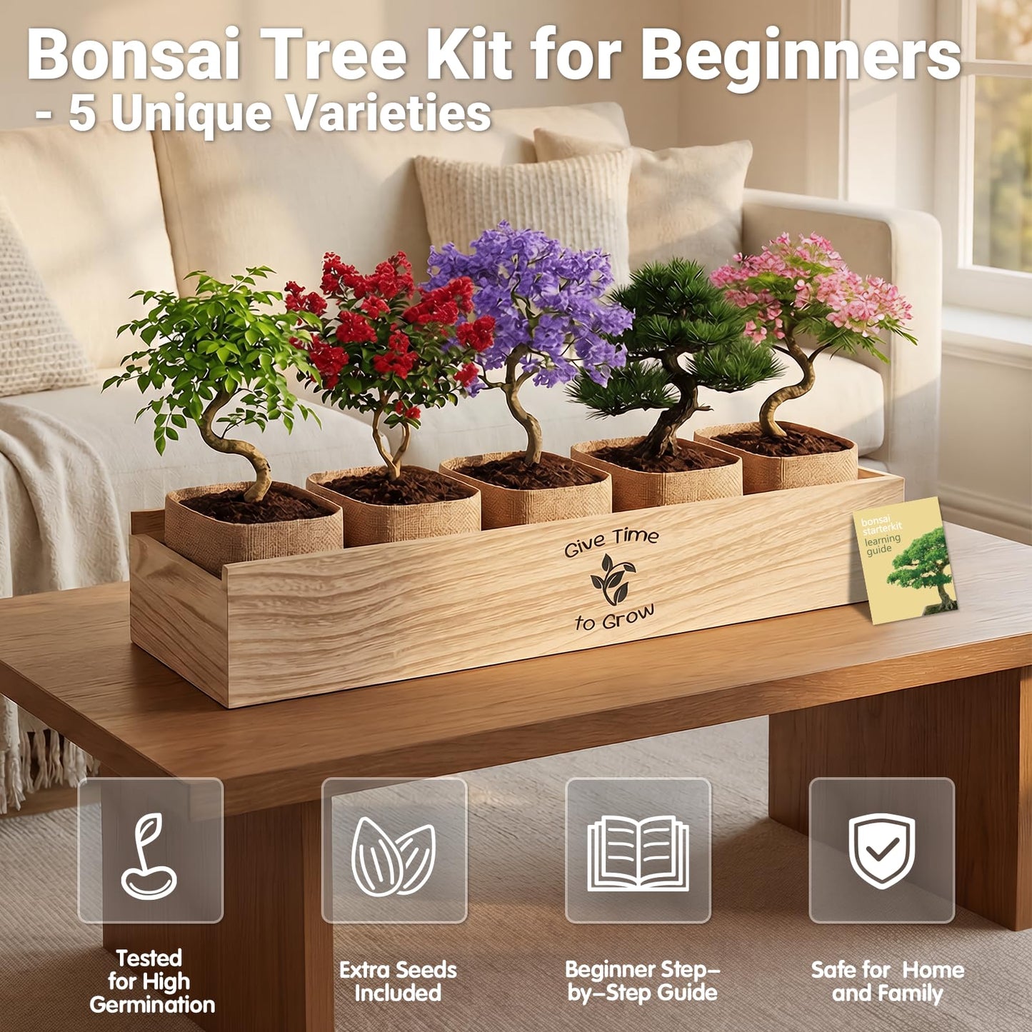 JELHFIP Bonsai Tree Starter Kit for Beginners 5 Unique Indoor Bonsai Trees with Gardening Tools DIY Bonsai Growing Kit Perfect Gifts for Women Men Plant Lovers for Birthday Mothers Day Housewarming