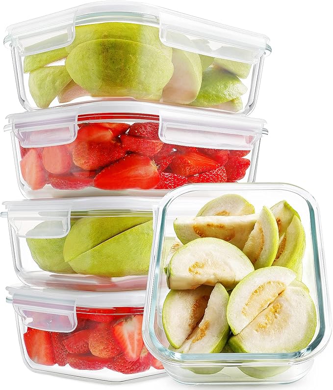 HOMBERKING Large Glass Meal Prep Containers, 5 Sets 35oz | 4.5cups, Food Storage