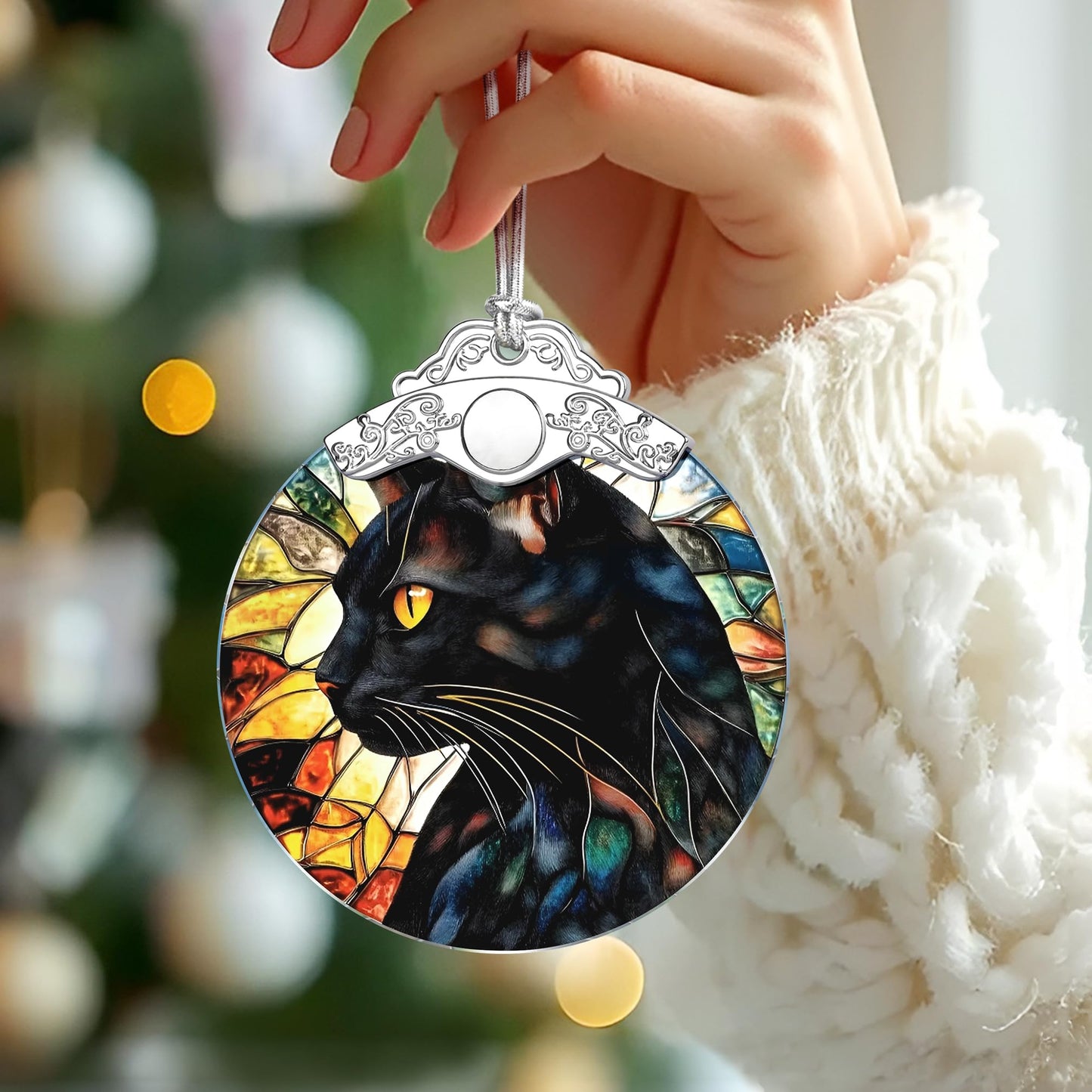 Black Cat Stained Glass Ornament, Christmas Ornaments – Christmas Tree Decorations, Holiday Decor, Stocking Stuffer, Gift Idea, Gifts for Cat Lover, Pet Lover