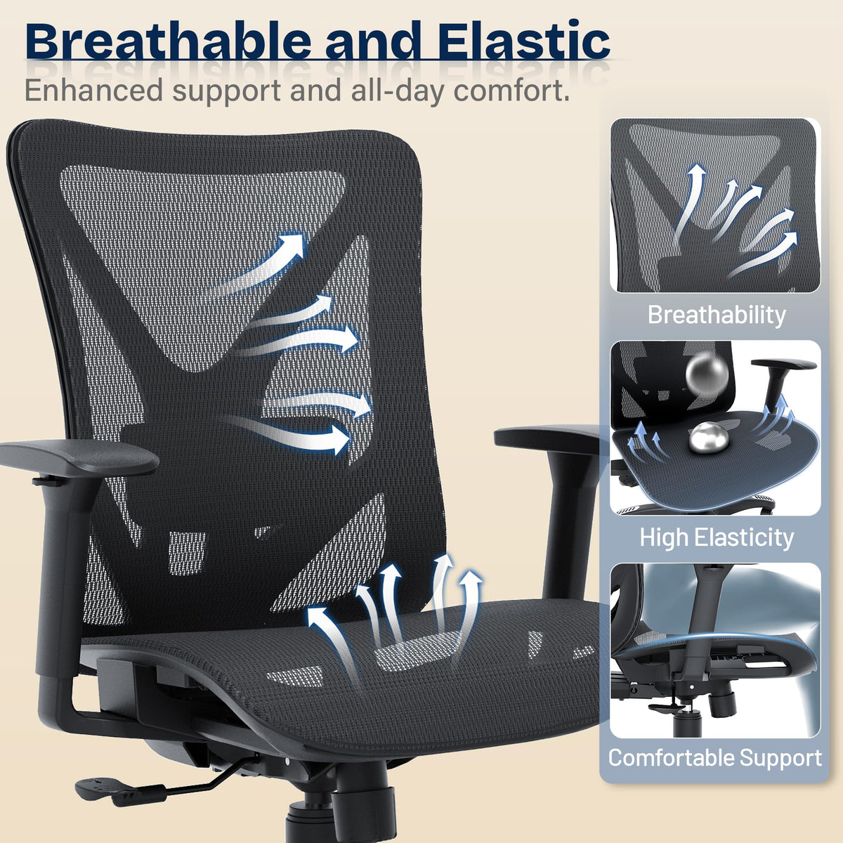 MOLENTS Ergonomic Office Chair, Mesh Computer Desk Chairs with Adjustable Lumbar Support, 3D Armrests, Tilt Function, Comfy Wide Seat, Swivel Executive Work Task Chair for Company and Home