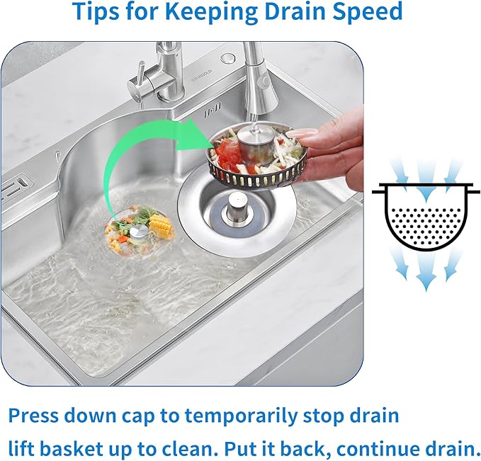 3 in 1 Kitchen Sink Drain Strainer, Pop up Sink Stopper Kitchen Drain,