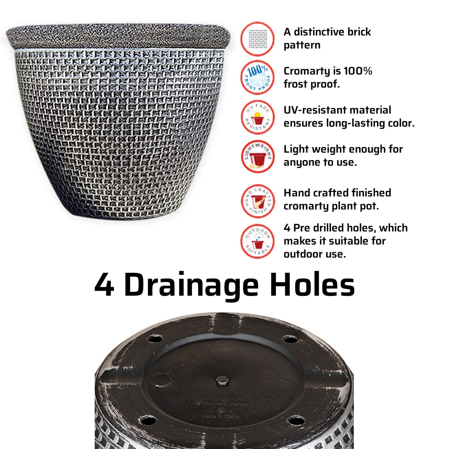 SG Traders 2 X Large Plastic Round Cromarty Plant Pots Flower Pot Planter Garden Decoration Antique Silver 30cm Plant Pot Outdoor Flower Pots Outside Garden Planters Outdoor With Drainage Holes