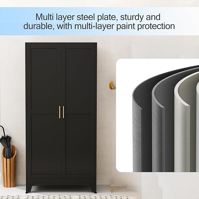 erosoei 71 "Metal Armoire Wardrobe Closet, Steel Clothing Storage Cabinet