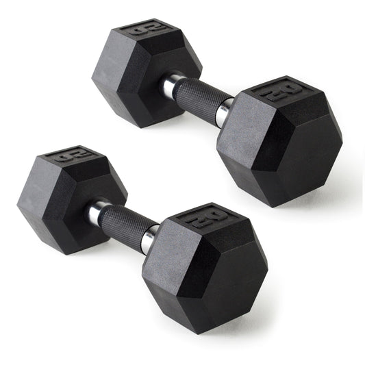 CAP Barbell 20 LB Rubber Coated Hex Dumbbell Hand Weight with Padded Grip - Pair | Comfort Grip
