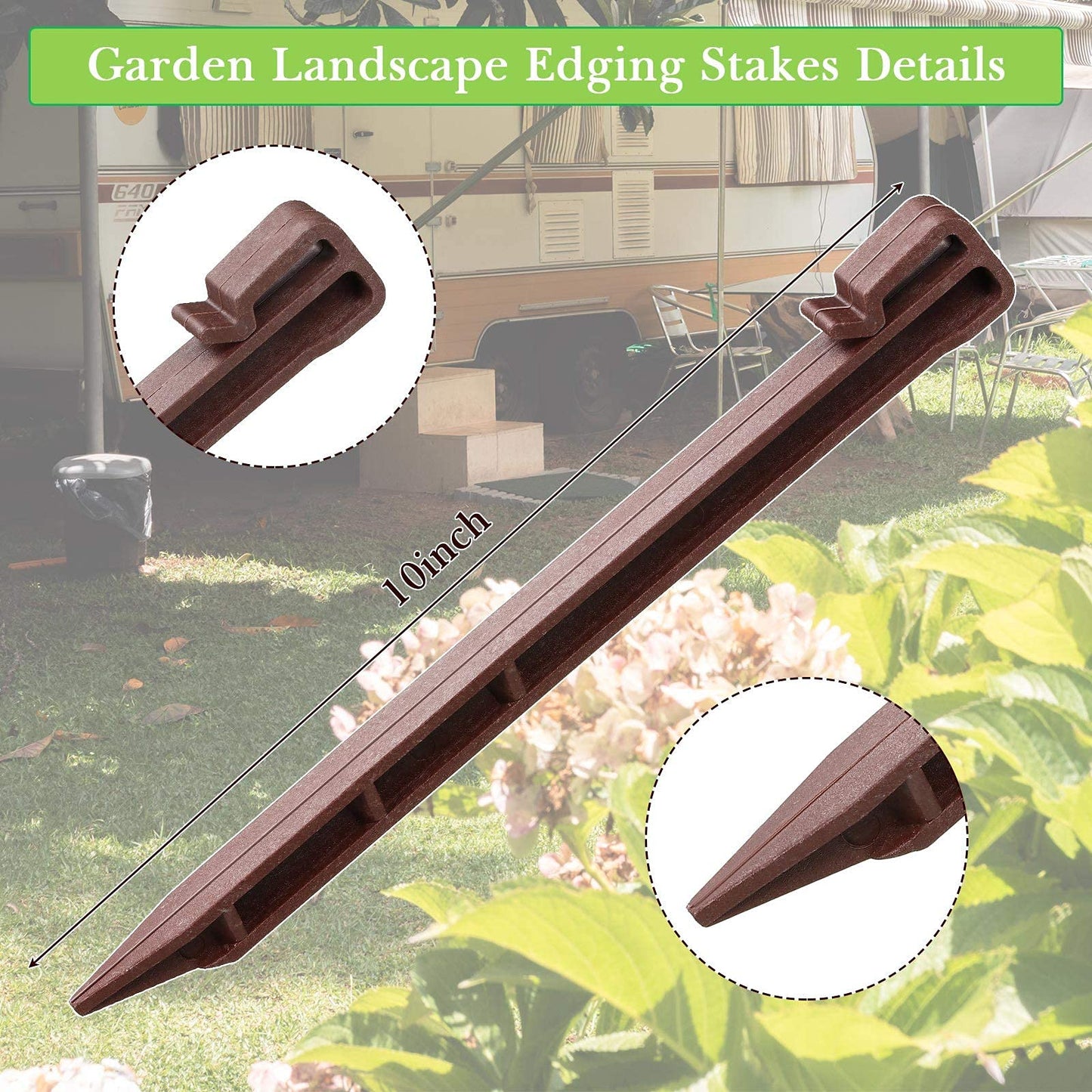 Aoipend 30 Pack Garden Landscape Stakes 10 inch Heavy Duty Plastic Stakes Tent Stakes Anchoring Spikes for Edging Terrace Board and Christmas Inflatables Garden Decorations Nails Brown