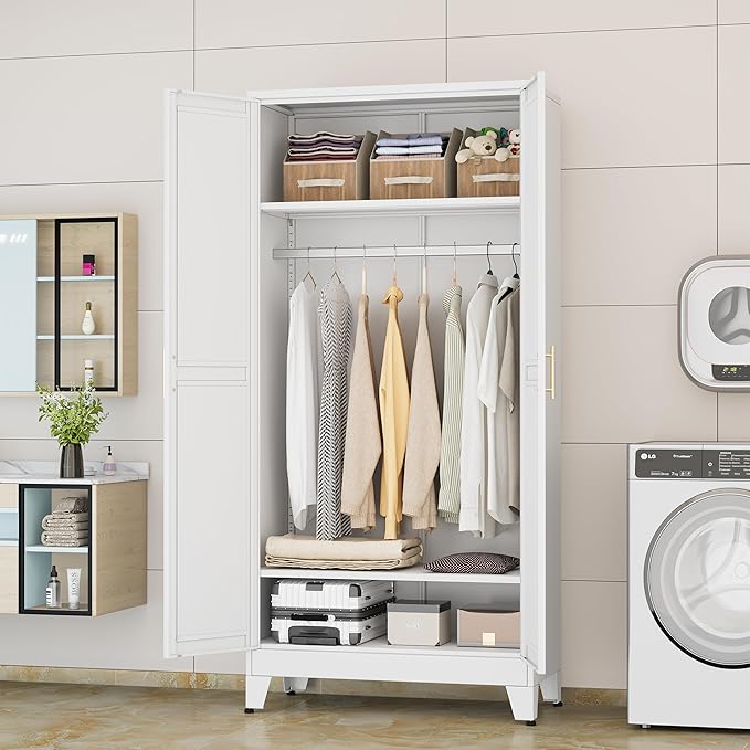 erosoei 71 "Metal Armoire Wardrobe Closet, Steel Clothing Storage Cabinet