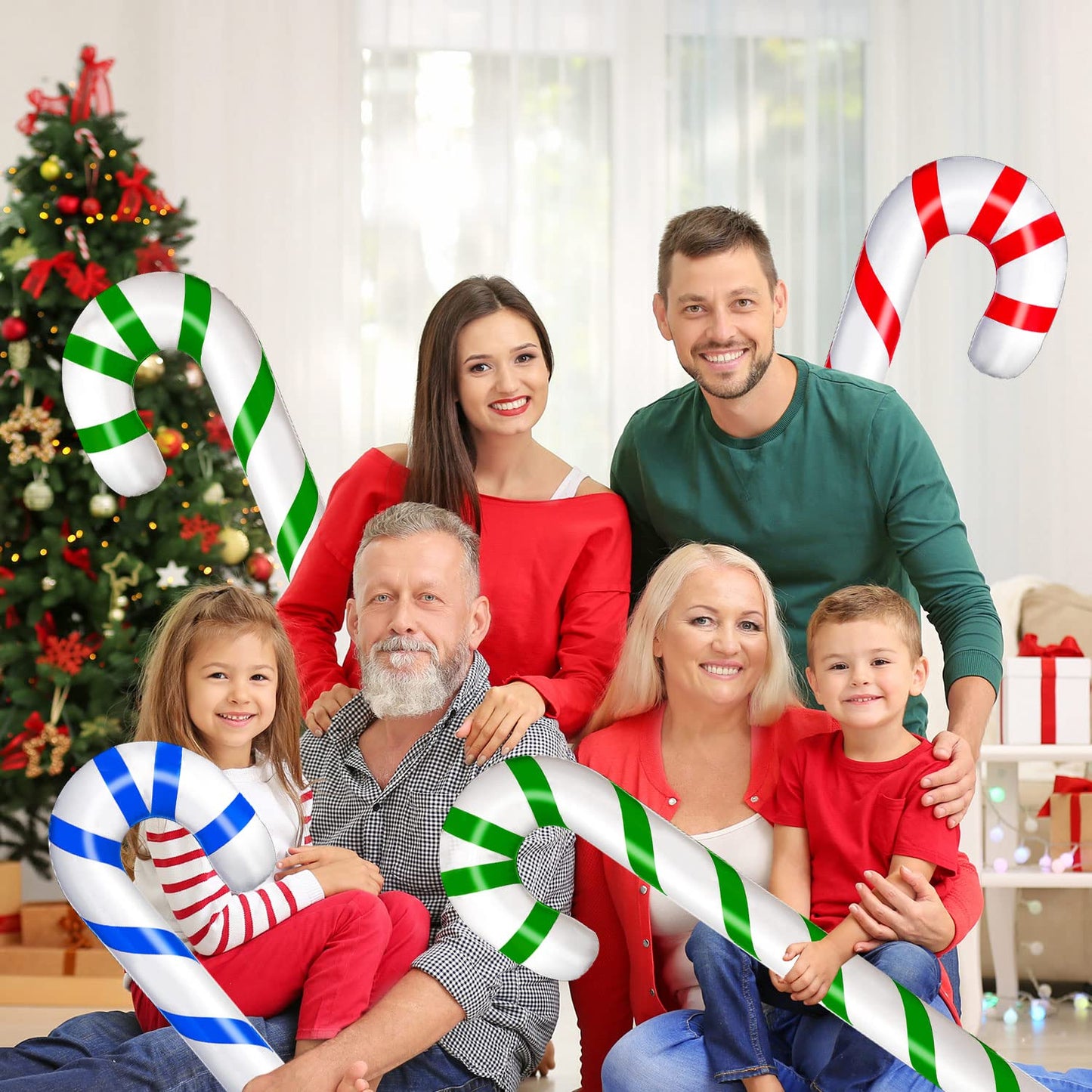 9Pcs Christmas Inflatable Candy Canes, 35inch Large Candy Cane Decorations for Indoor Outdoor