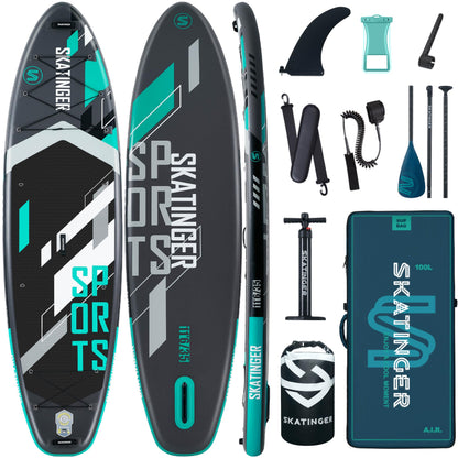 Skatinger 11'6×35" Super Wide Inflatable Paddle Board, Ultra Stable Stand Up Paddleboards for 450lb/3 People/Family/Big Size w/Shoulder Strap, 100L Backpack, All-Round Sup Board, US Fin