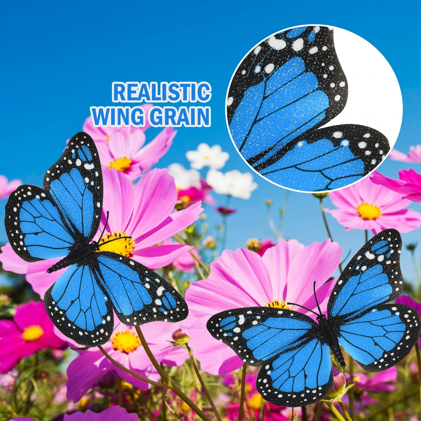 AQUEENLY Monarch Butterfly Decoration 4.72'' Blue Butterflies for Crafts Premium Fake Butterflies Wall Decor for Room, Home, Wedding, Party (12 Pcs)
