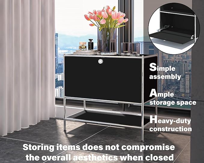 Metal Sidetable with Flap Door, 27.5" Height