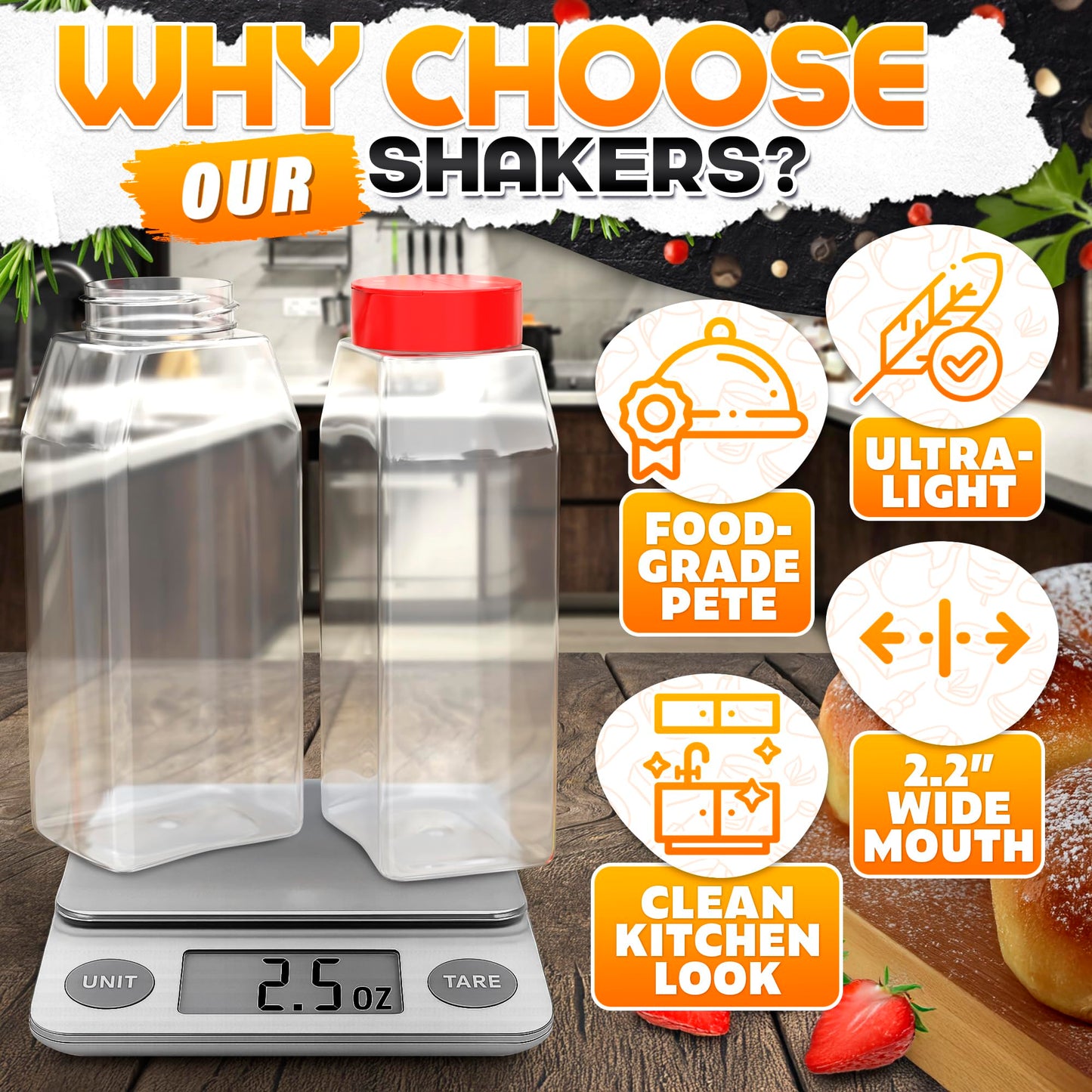 2 Pcs 32 oz Large Seasoning Shaker Set – Clear Spice Containers with Dual Flip-Top Red Lids and Airtight Seal – Food-Grade Plastic, Wide Mouth for BBQ Rubs, Bulk Spices, Loose Leaf Tea & Craft Storage