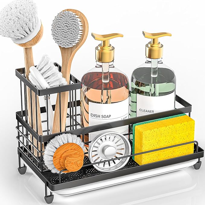 Cisily Large Capacity Kitchen Sink Caddy Organizer, Rustproof Non-Slip Sponge