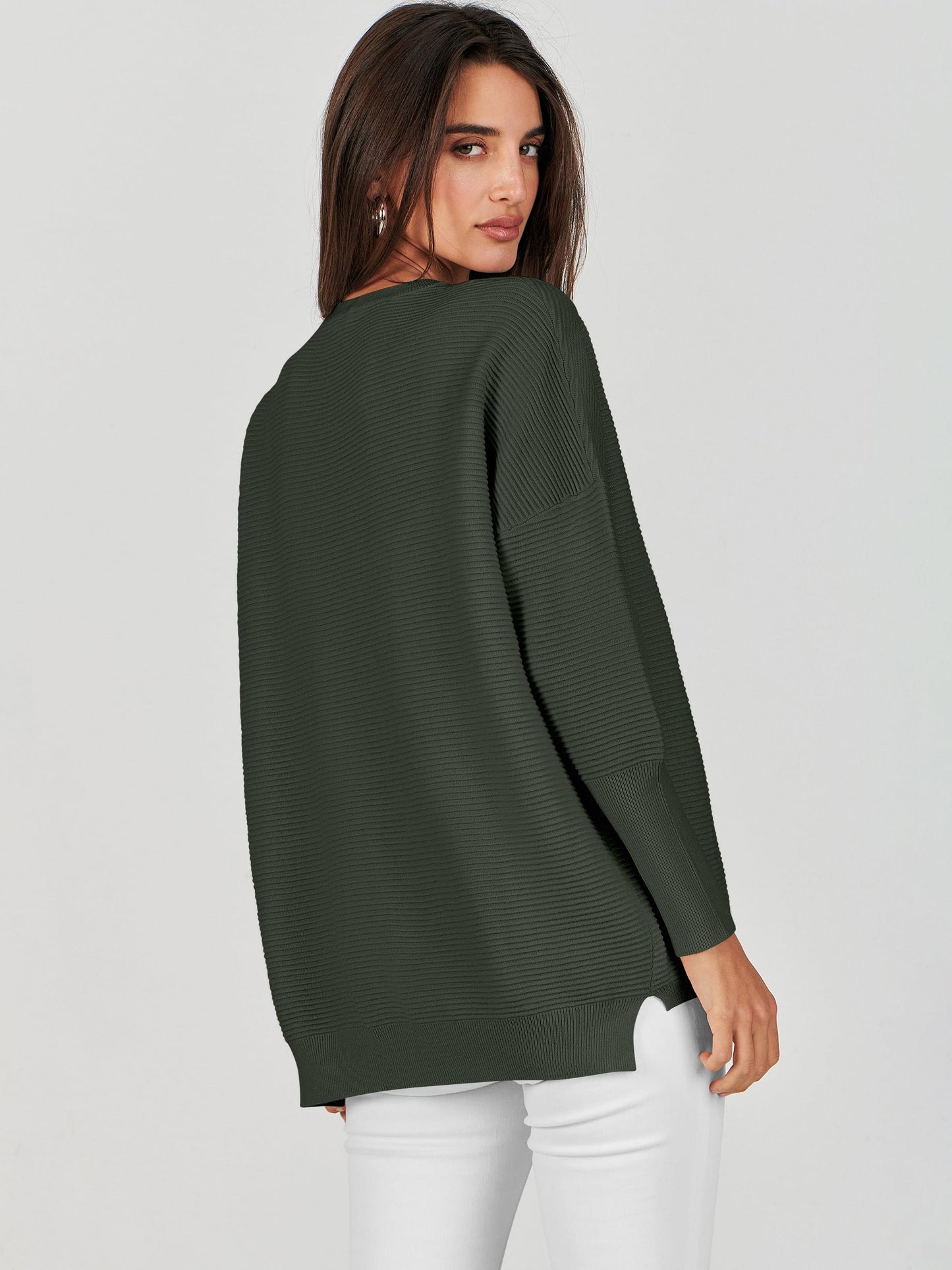 ANRABESS Womens Oversized Batwing Long Sleeve Ribbed Knit Sweaters 2025 Fall Outfits