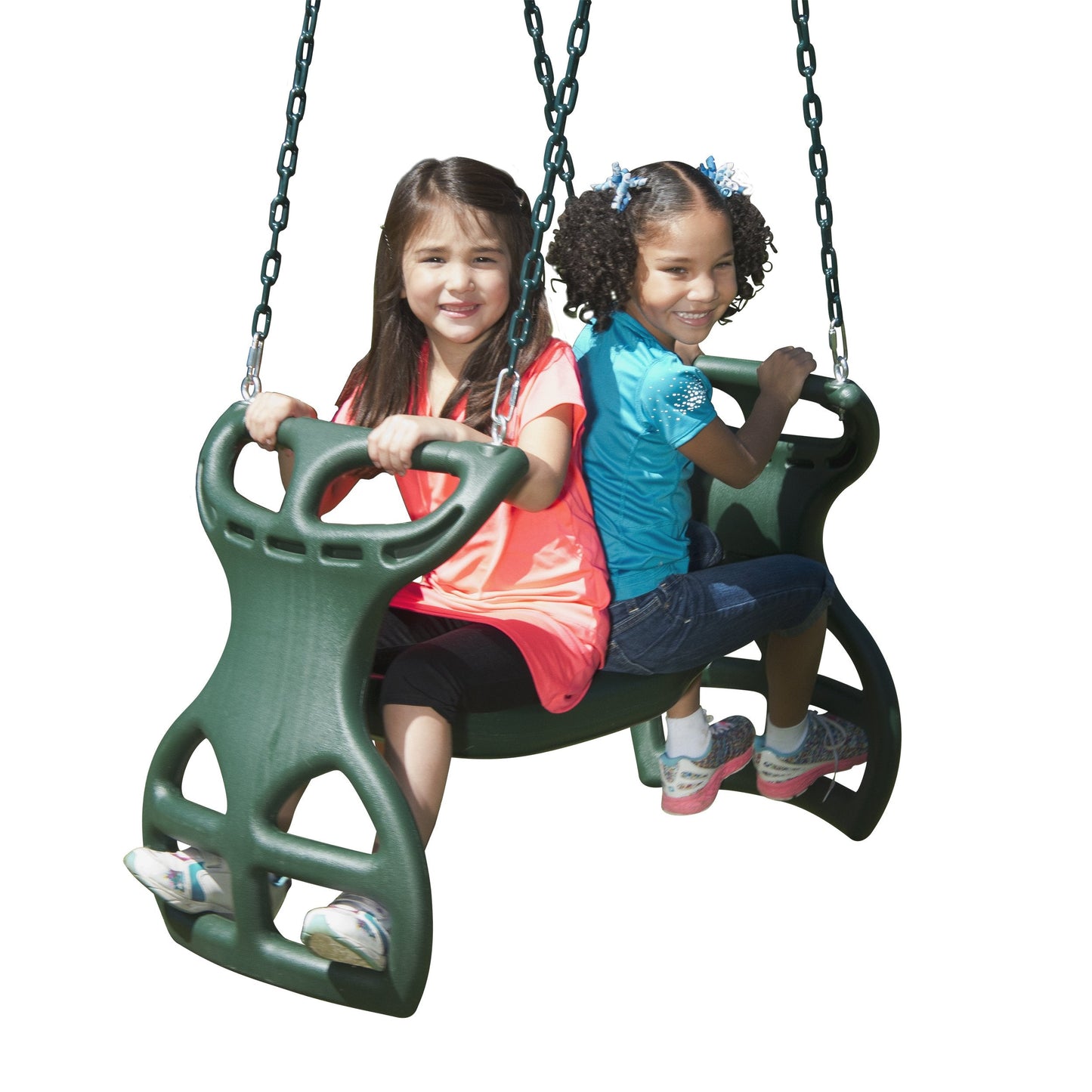 Swing-N-Slide WS 3452 Heavy Duty Two Person Dual Glider Swing, with Coated Chains to Prevent Pinching, 18" W x 25 in H x 40" L, Green