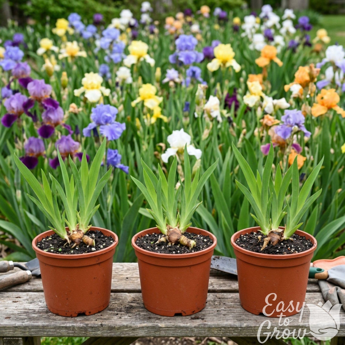 Easy to Grow Bearded Iris Colorful Mix 3 Potted Plants - Spring to Fall Flowers in Full Sun, Established Rooted Rhizomes in 4" Quart Pots - Low Maintenance, Drought Tolerant, Hardy Perennials