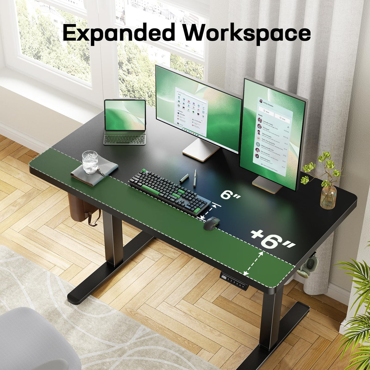 Marsail 63 x 30 Electric Standing Desk with One-Piece Desktop, Sit Stand Desk with Thickened Tabletop, Height Adjustable Stand Up Desk with Cable Management for Home Office(Frame+Desktop, 2 Packages)