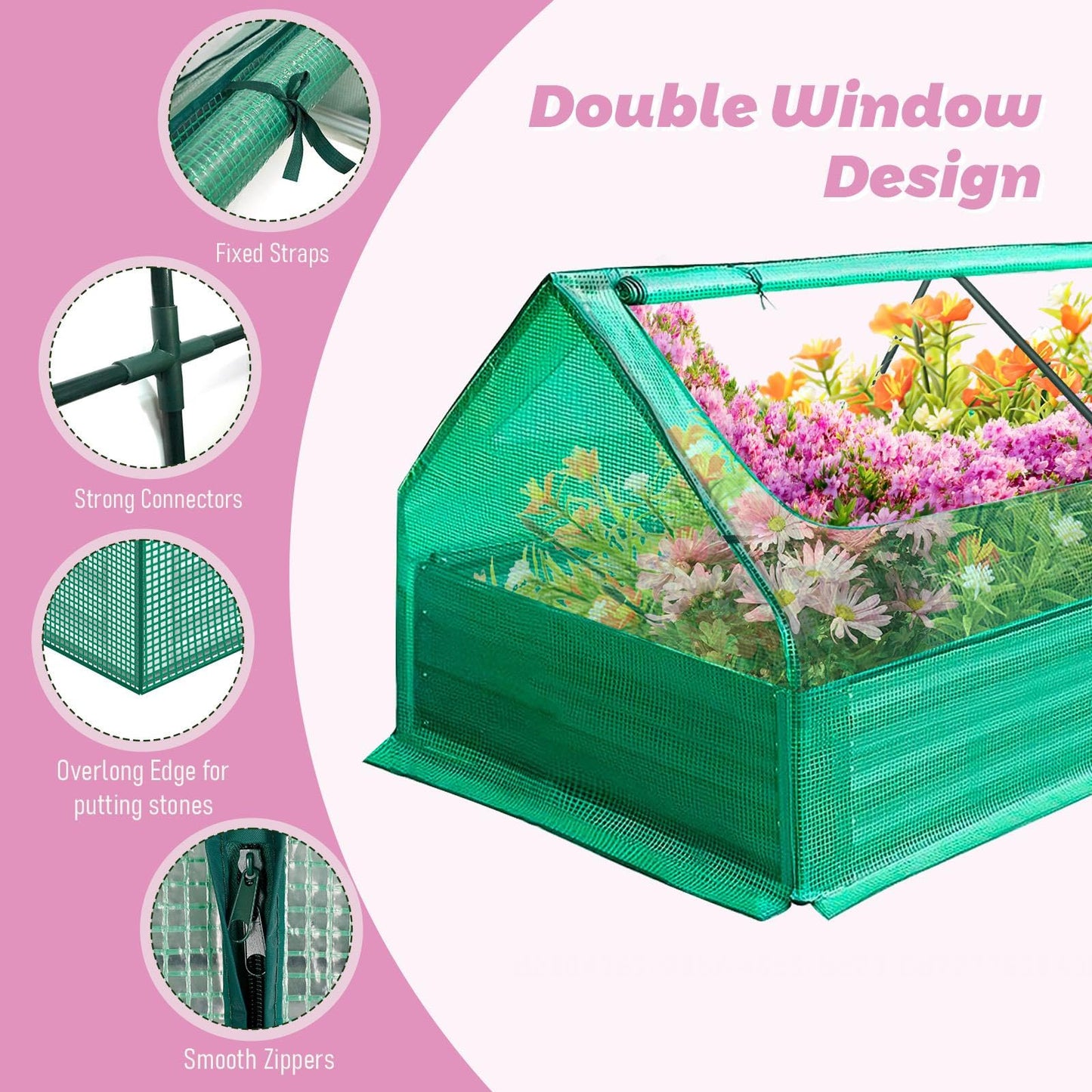 Galvanized Greenhouse, 6x3x1ft Planter Bottomless Box,Reinforced Frame Raised Garden Bed with Ventilation Windows, Greenhouses for Outdoor Plants Vegetable Gardening (Green)