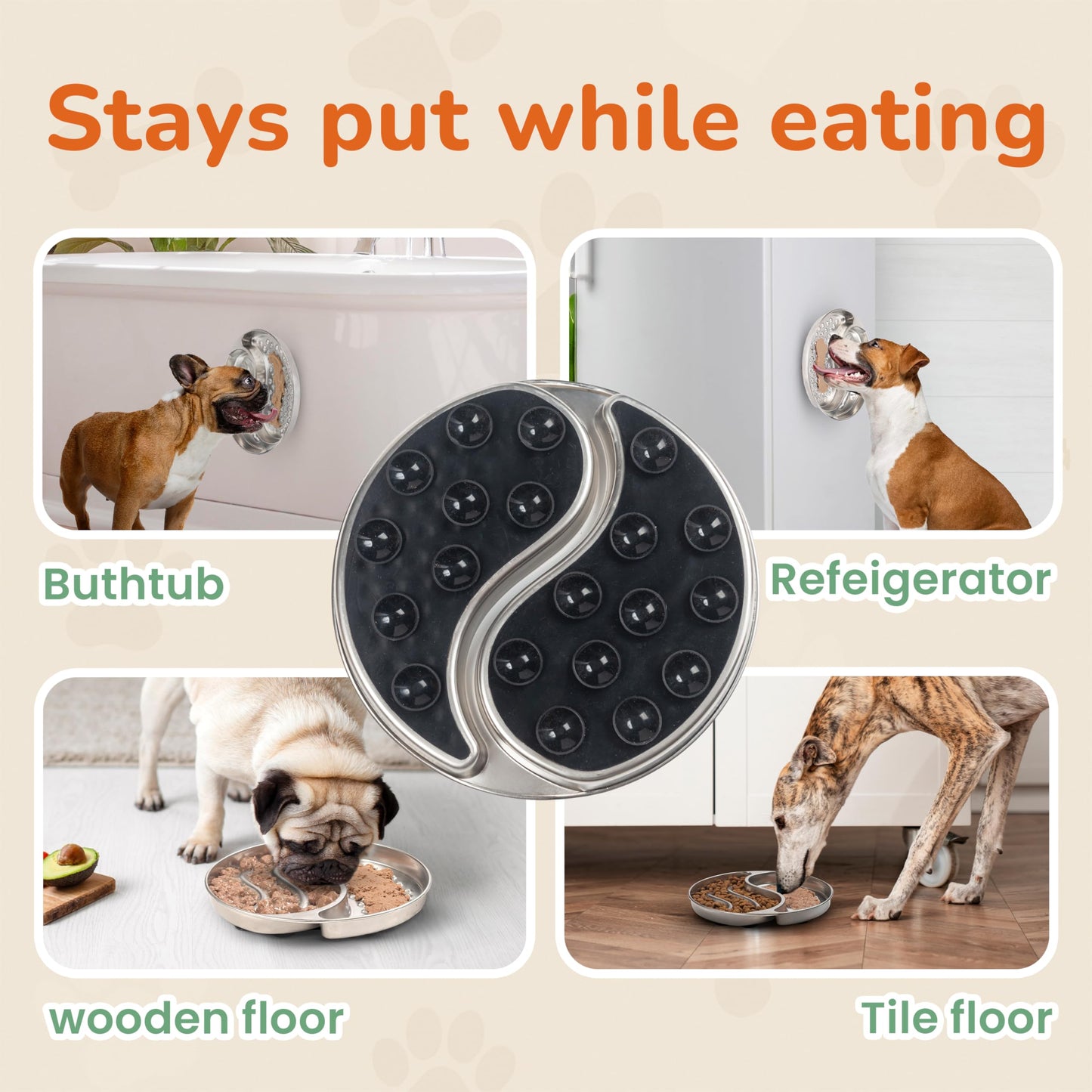 Stainless Steel Slow Feeder Dog and cat Bowl & Lick Mat – 2 Cups, Enrichment Puzzle for Small & Medium Pets, Improves Digestion & Supports Meal Variety, with Non-Slip Suction Cups