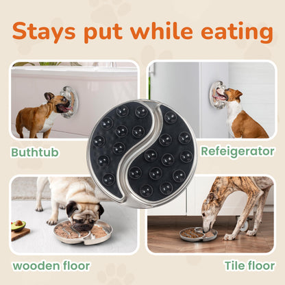 Stainless Steel Slow Feeder Dog and cat Bowl & Lick Mat – 2 Cups, Enrichment Puzzle for Small & Medium Pets, Improves Digestion & Supports Meal Variety, with Non-Slip Suction Cups
