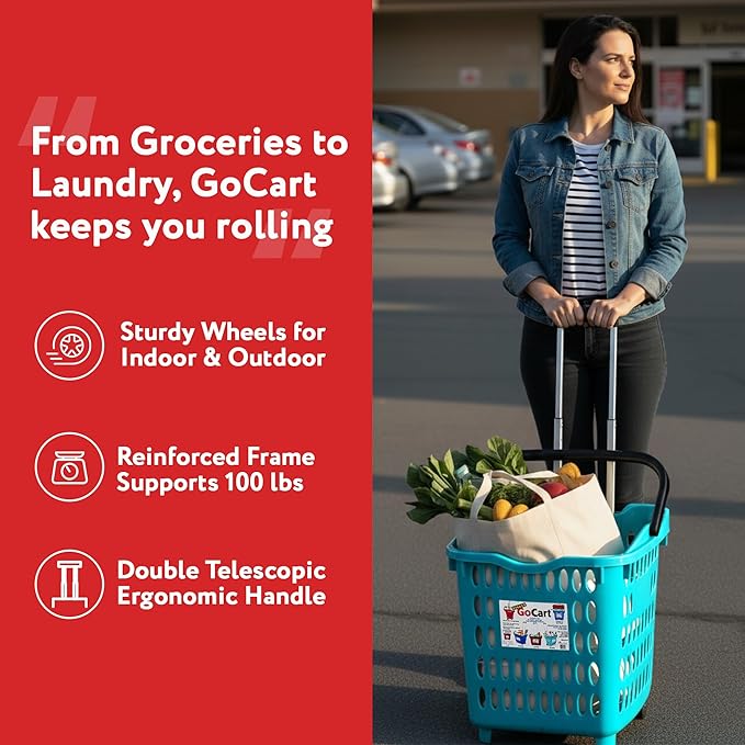 dbest products Bigger GoCart Grocery Cart Rolling Shopping Laundry Basket on