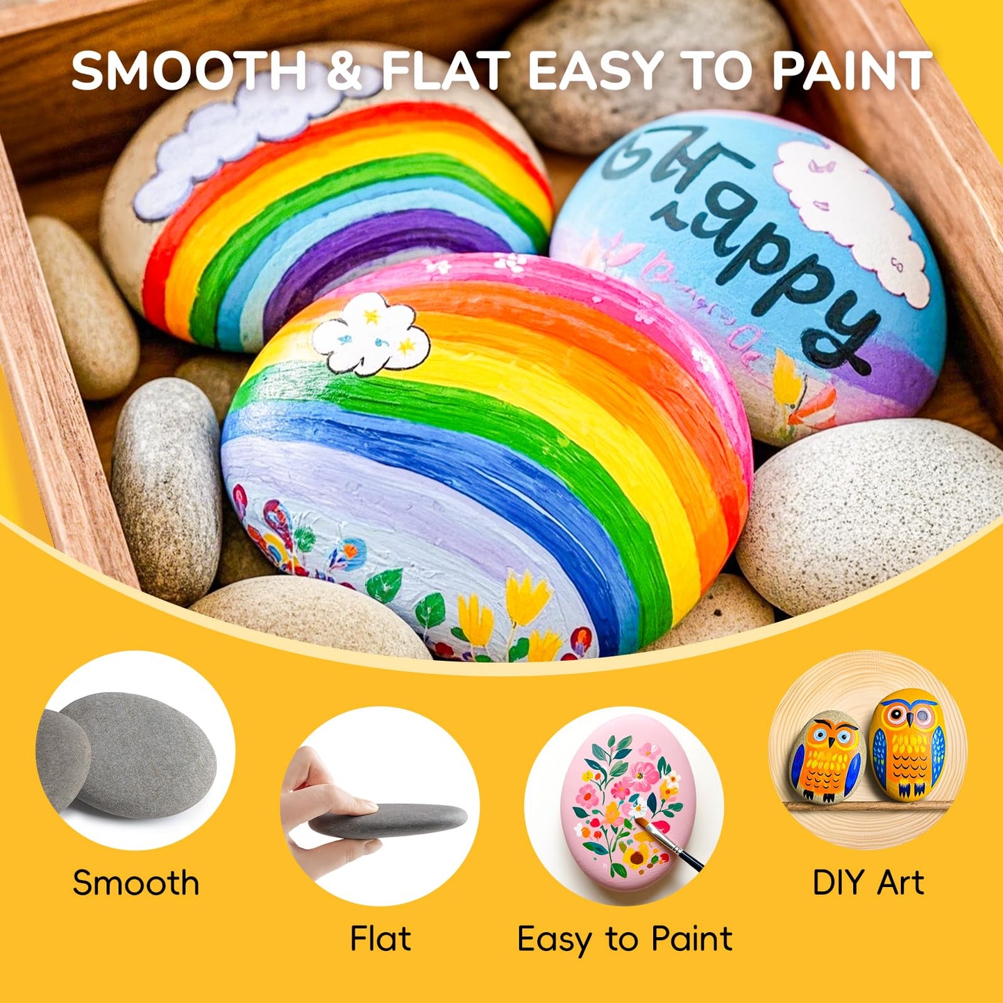 Simetufy 15 Pcs Large Rocks for Painting, 4-5 Inch River Rocks Painting Stones Smooth Flat Rocks for Painting, Natural Rocks to Paint for Arts DIY Crafts Kids Painters