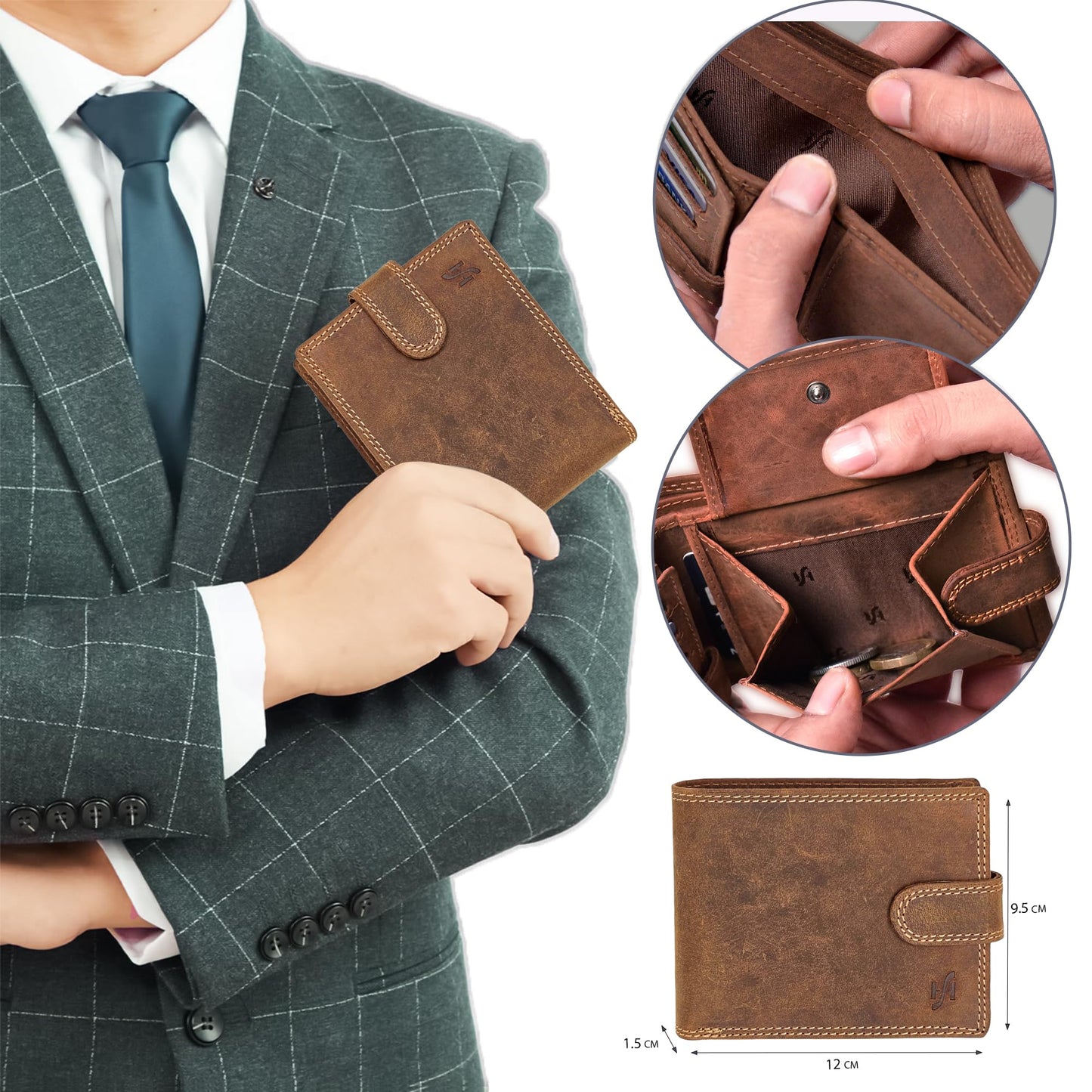 STARHIDE Handmade Wallets for Men UK | Genuine Distressed Hunter Leather | RFID Blocking Notecase Wallet | Coins and Id Card Holder | 710 (Brown)