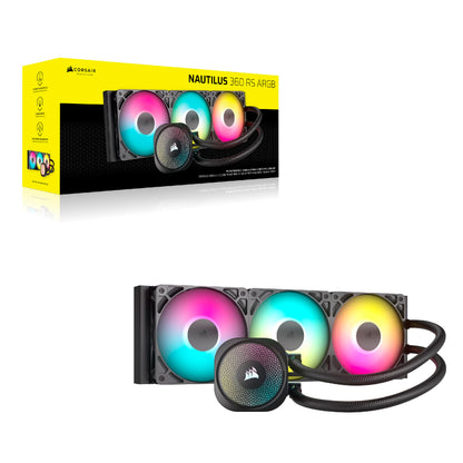 Corsair NAUTILUS 360 RS ARGB Liquid CPU Cooler – 360mm AIO – Low-Noise – Direct Motherboard Connection – Daisy-Chain – Intel LGA 1851/1700, AMD AM5/AM4 – 3x RS120 ARGB Fans Included – Black