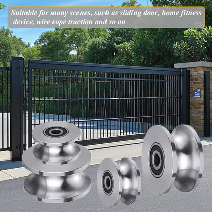 Sliding Gate Rollers Stainless Steel U Groove Wheel Heavy Duty Cable Pulley Block U Shaped Rail Gate Wheels Quiet and Smooth Operation Plate Caster with Bearing for Barn Door Track
