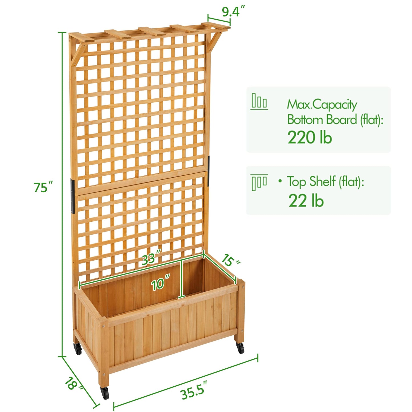 Yaheetech 72" H Garden Planter with Trellis for Vine Climbing Horticultural Plants, Yard Box Outdoor w/Drainage Holes, Garden Planter Bed for Flowers Herbs, Light Brown