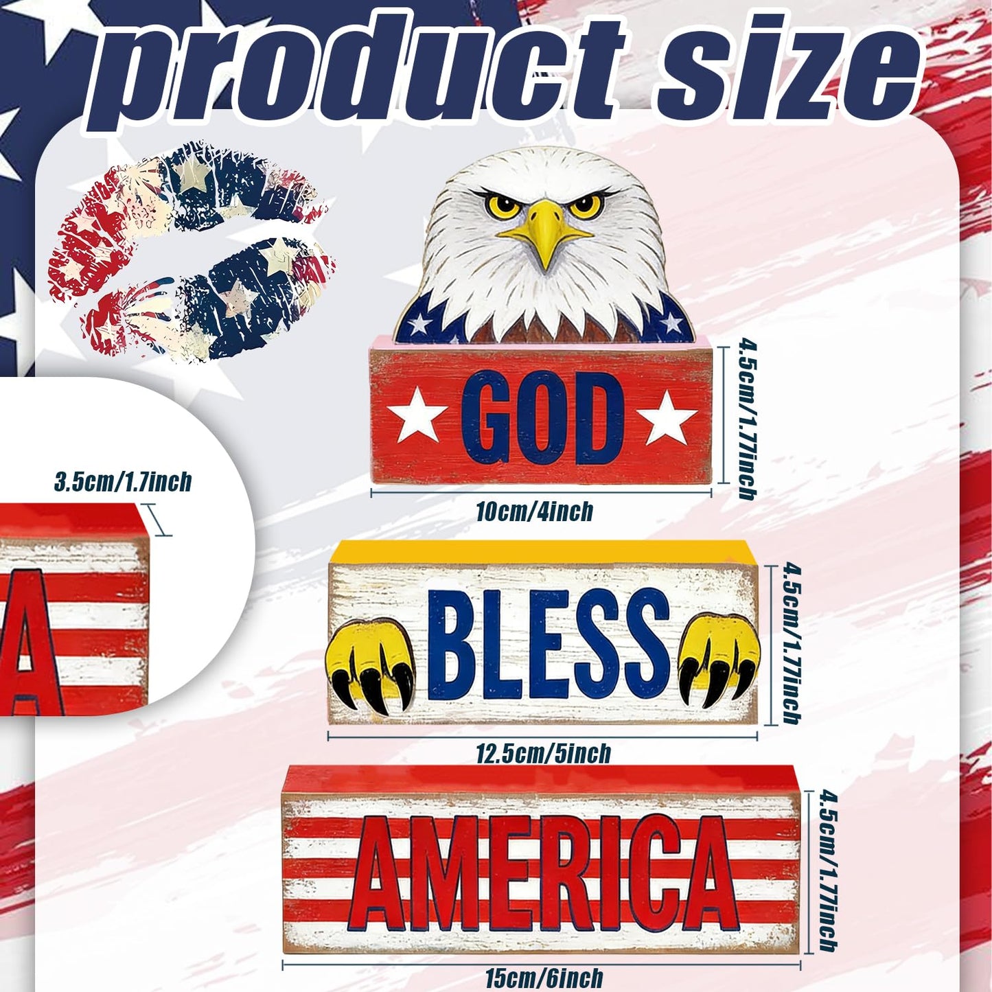4th of July Table Decorations Patriotic Memorial Day Tiered Tray Decor Wooden Eagle Block Signs Independence Farmhouse 250th July Fouth Centerpiece for Tables Wooden Sign for Home Decor