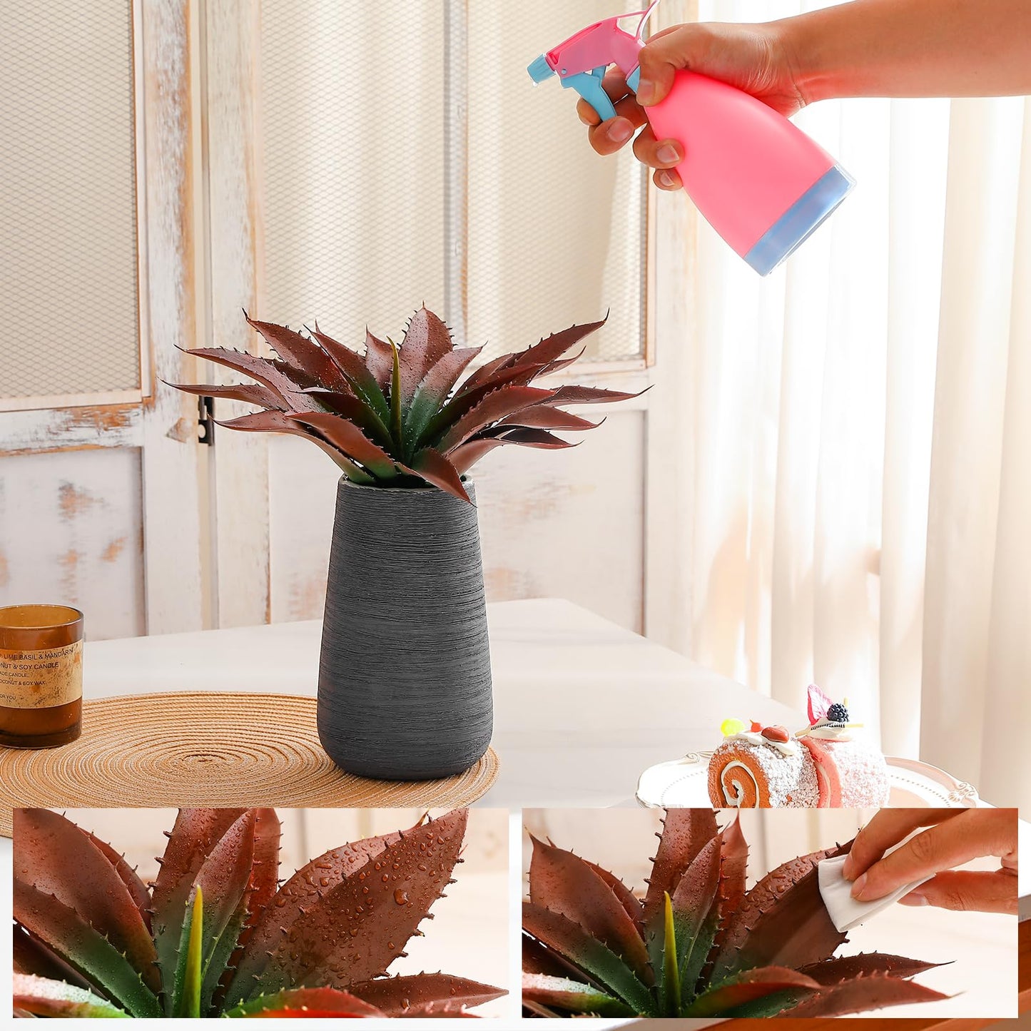 JUSTOYOU Large Artificial Succulents Aloe Plants Real Touch Fake Flowers Unpotted for Home Wedding Festival Arrangement (1, Green-Red)