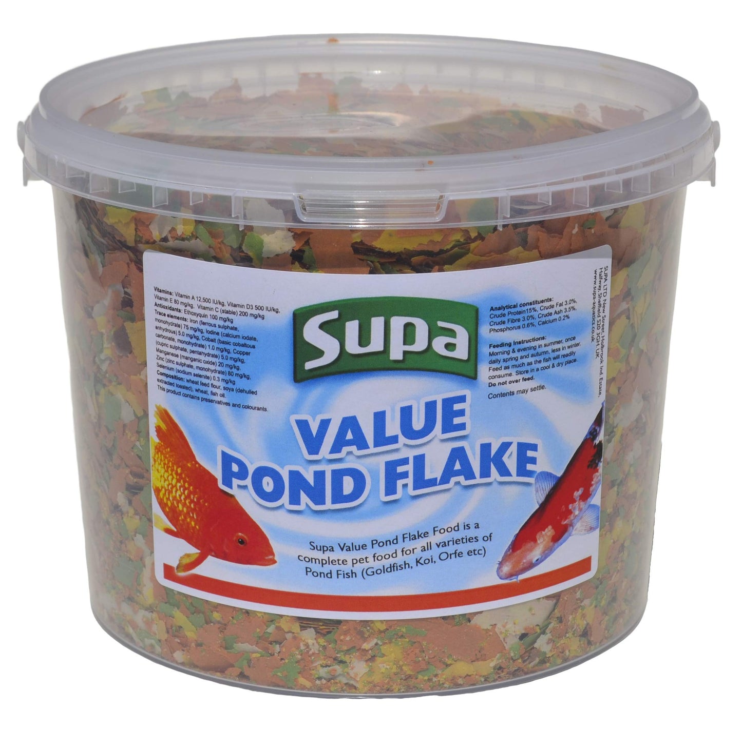 Supa Value Pond Flake Fish Food, 3 Litre Bucket | Premium Quality Goldfish, Koi & Coldwater Pond Fish Food | Provides A Nutritional Balanced Diet | Comes in a Resealable Bucket to Keep the Food Fresh