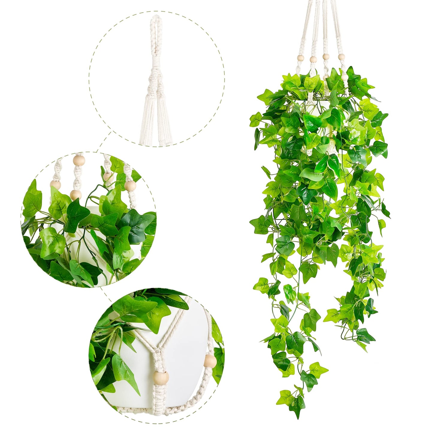 Dahey Fake Hanging Plants Artificial Decor Macrame Hanger with Artificial Vines in Pots Greenery for Wall Ceiling Bedroom Bathroom Indoor Home Decor, 1 Pack