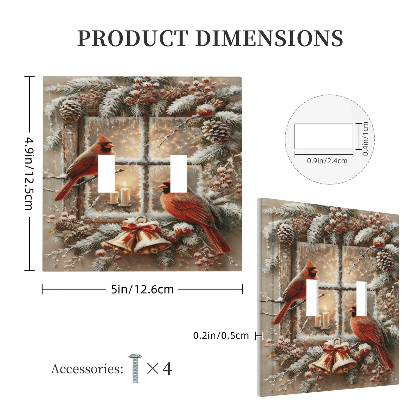 Decorative Art Light Switch Covers Christmas Birds & Bells 2 Gang Double Toggle Wall Plate Decorative Switchcover Electrical Switchplate for Home Decor