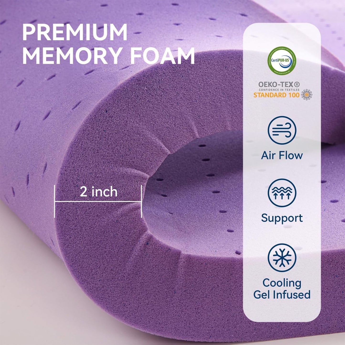 BDEUS Dual Layer 5 Inch Memory Foam Mattress Topper Queen Size, 2 Inch Gel Memory Foam Plus 3 Inch 1450 GSM Down Alternative Quilted Pillow Top Mattress Pad Cover,White