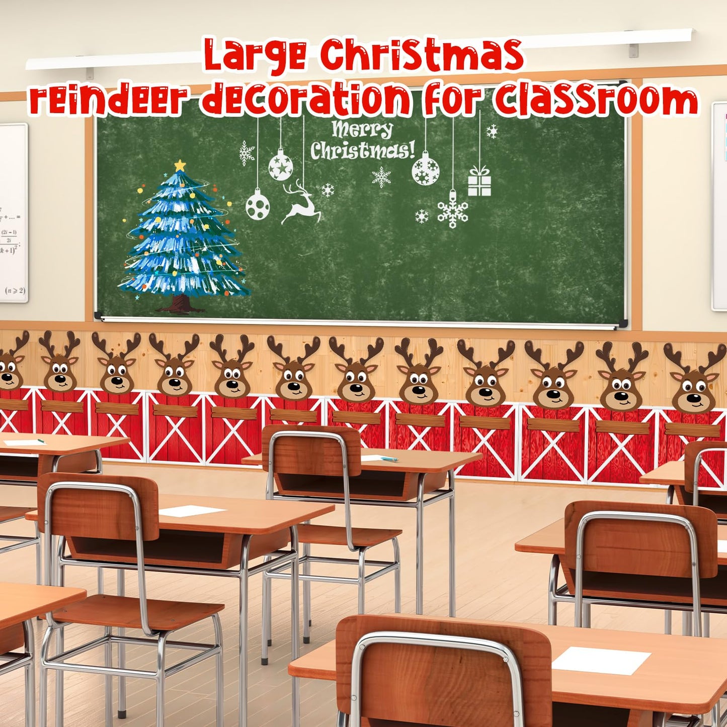 HunnmingRe 3 Pcs Large Reindeer Stables Christmas Office Decoration 78.7 Inch Reindeer Door Banner with Hook Double-Sided Tape Winter Xmas Elk Wall Supplies for Garage Classroom Office Decoration