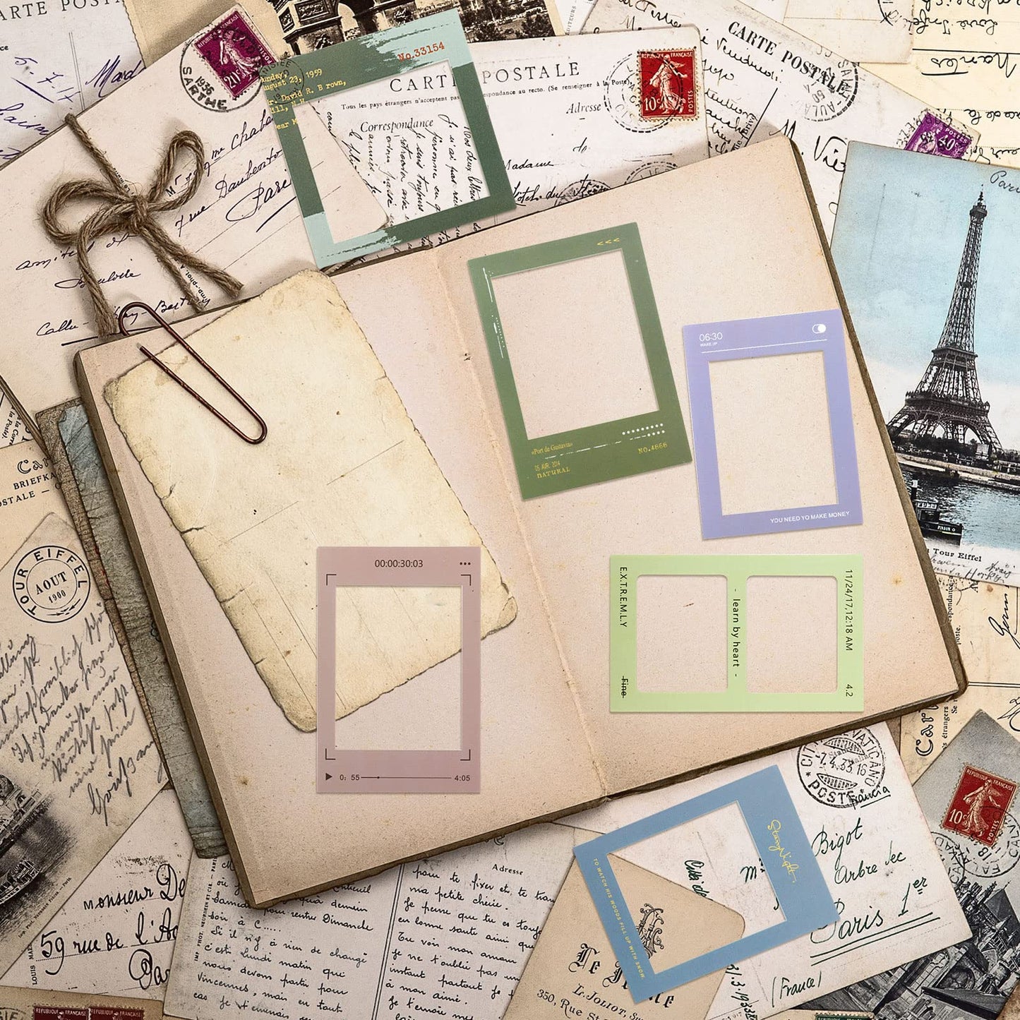 135 Pcs DIY Scrapbooking Stickers Decorative 4 Set Assorted Frame PET Stickers for Journaling 2 Set Frame Scrapbooking Paper DIY Craft Bullet Diary Essential Planner Journal Notebook