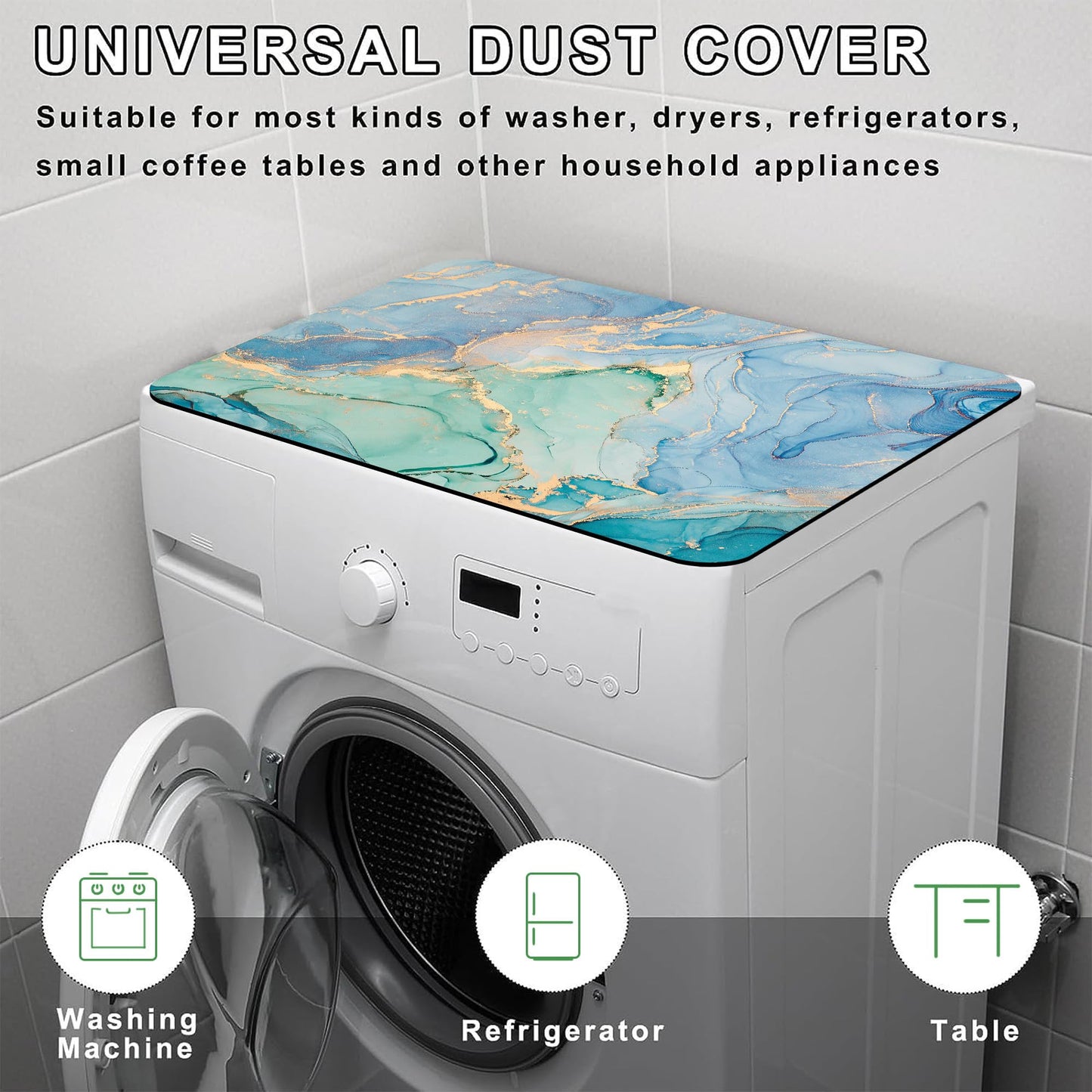 Blue and Green Fluid Marble Texture Washer and Dryer Covers For The Top, Non-slip Fast Drying Absorbent Dryer Top Protector Mat for Kitchen Laundry Room Decor,23.6"x19.7"