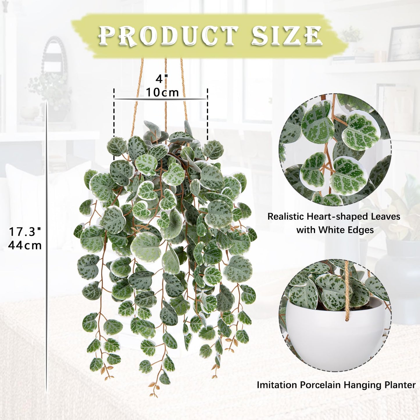 Briful Artificial Hanging Plants with Pot 17'' Fake String of Heart Vines Plants Faux Hanging Greenery for Home Room Office Garden Balcony Patio Front Door Hanging Decor