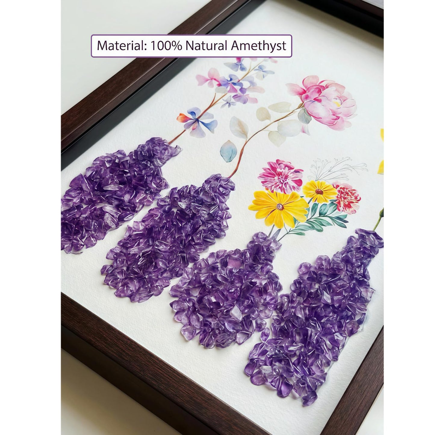 Boohyjtong DIY Real Amethyst Crystal Art Kit with Frame - 3D Purple Gemstone Vase Wall Decor - Natural Healing Stone Mosaic Craft for Adults - Relaxing February Birthstone Gift for Women