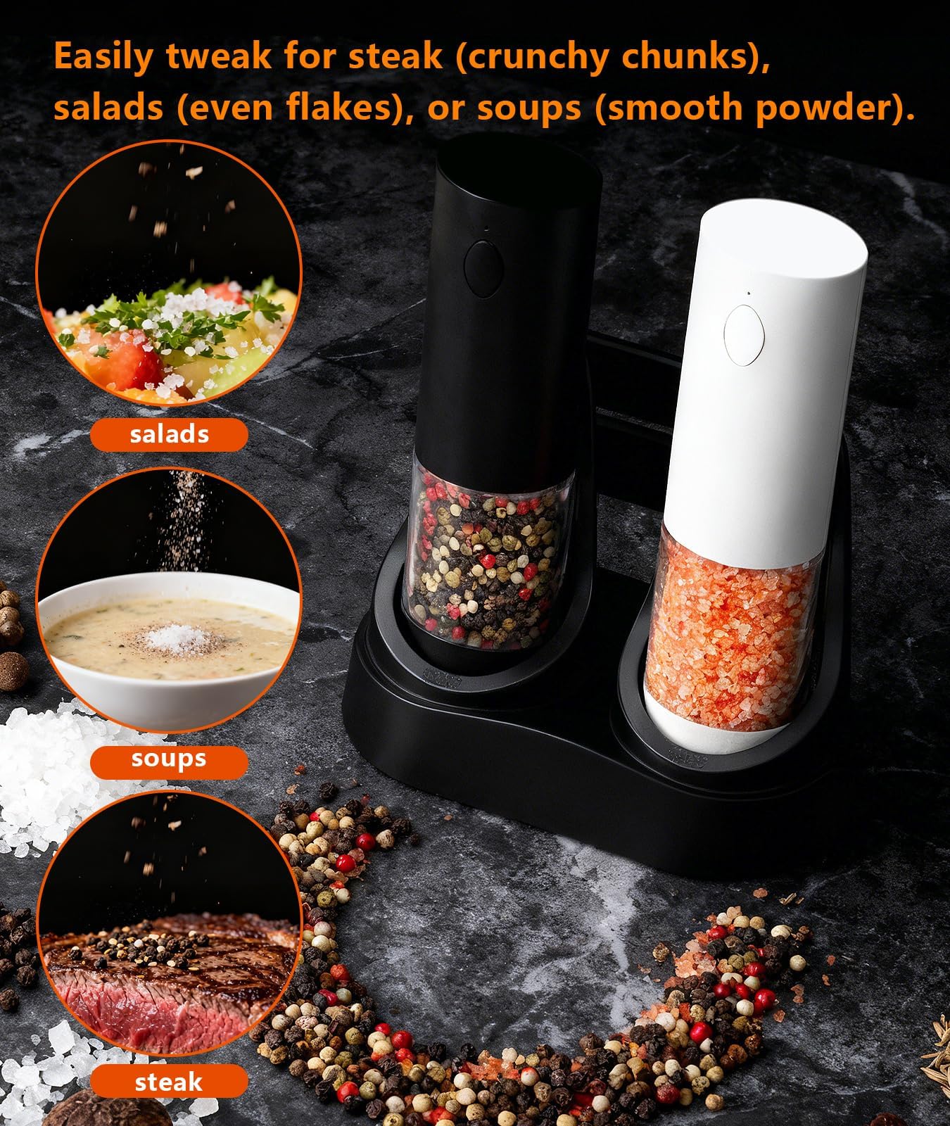 Irosiy Electric Salt and Pepper Grinder Set - Kitchen Appliances, Adjustable Coarseness, LED Light, Stainless Steel & Glass Body - Spice Mill for Birthday Gifts for Women