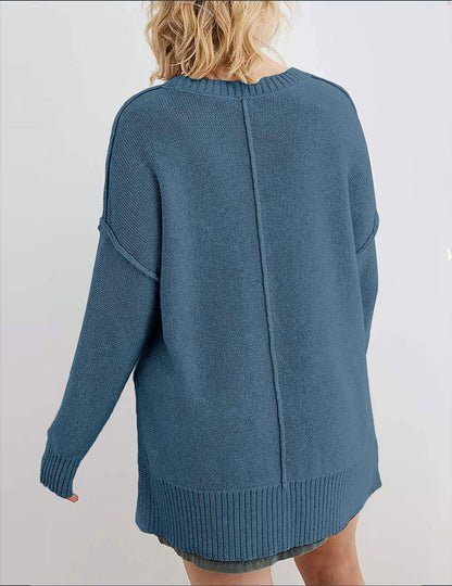 MEROKEETY Women's 2025 Fall Winter Oversized Pullover Sweater Casual Loose Crew Neck Long Sleeve Side Split Jumper Tops