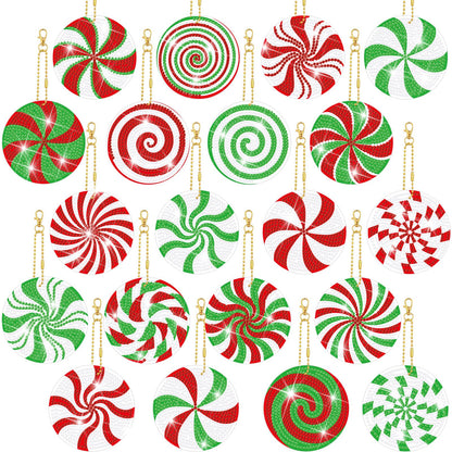 Tondiamo 20 Pcs Christmas Diamond Painting Keychain Kits 5D DIY Diamond Art Pendants Double Sided Hanging Key Chains for Christmas Party Decoration DIY(Cute Candy Cane Style)