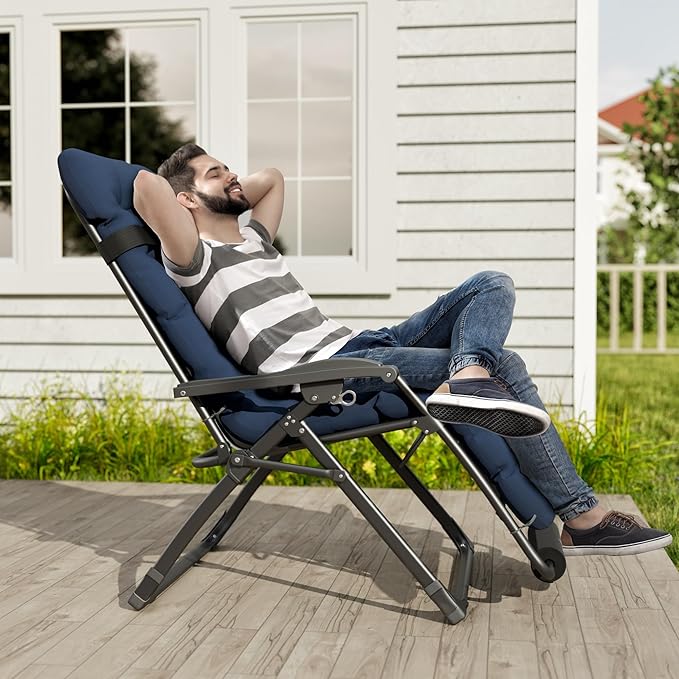 UDPATIO Oversized Zero Gravity Chair 33In XXL Patio Reclining Chair with Cushion, Outdoor Folding Recliner with Pillows, Cup Holder, Foot Rest & Padded Headrest, Support 500LB (2, Dark Grey-XL)