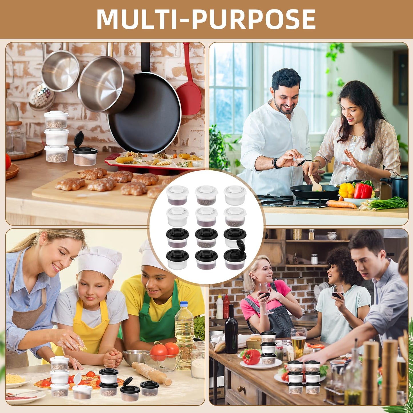 Acellegic 12 Pack Mini Salt and Pepper Shakers Moisture Proof Set Lids Plastic Airtight Dispenser for Camping Picnic Outdoors Kitchen Lunch Boxes Travel Spice(Black,White)