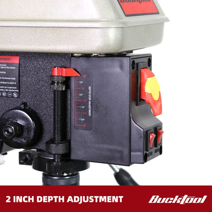 BUCKTOOL 10-Inch Drill Press 6.2 Amp 3/4 HP Bench Drill Press 5-Speed Benchtop Drilling Machine with LED Work Light