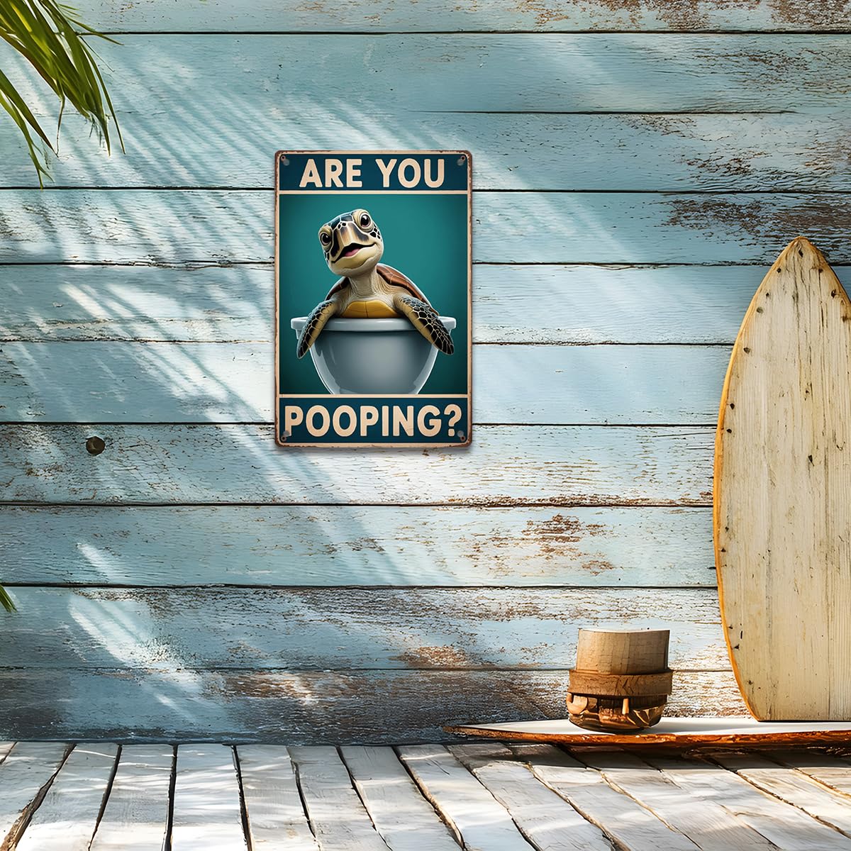 BEASTZHENG Funny Sea Turtle Bathroom Metal Tin Sign – Are You Pooping Turtle Decor, Ocean Theme Wall Art, Tropical Turtle Bathroom Accessories, Sea Life Tin Sign for Restroom