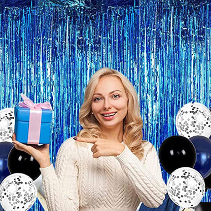 BEISHIDA 2 Pcs Blue Door Streamers Tinsel Curtain Party Backdrop Fringe Foil Wall Background for Birthday Halloween Christmas Wedding Boys Baby shower Party Decoration(3.28 ft x 6.56 ft)