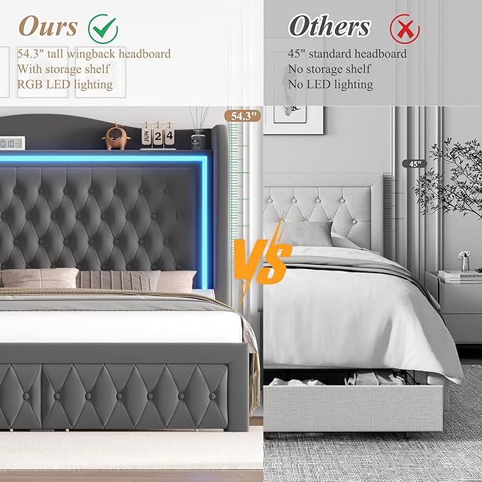 Queen Bed Frame 55" Tall Headboard