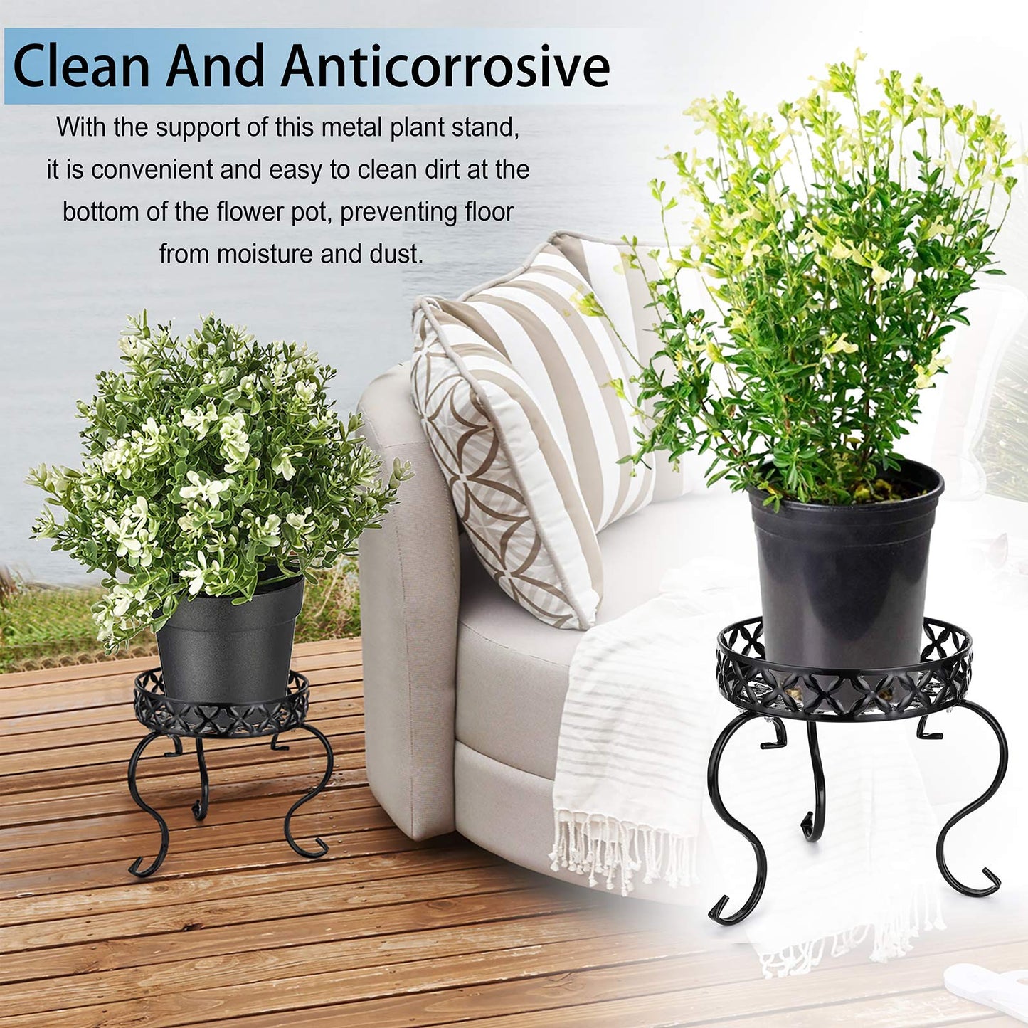OwnMy Metal Round Plant Stand Indoor Outdoor Iron Flower Pot Holder, Heavy Duty Plant Stand Display Potted Rack for Home, Garden, Patio, Black